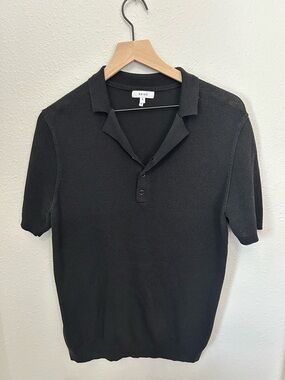 Reiss Black Short-Sleeve Knit Polo